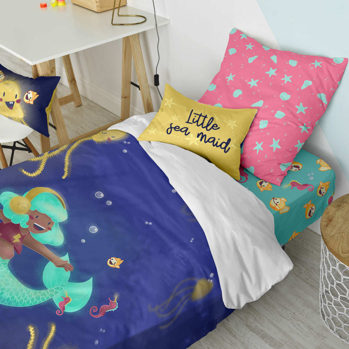 Juego de funda nórdica HappyFriday Mr Fox Happy mermaid Multicolor Cama de 80 2 Piezas