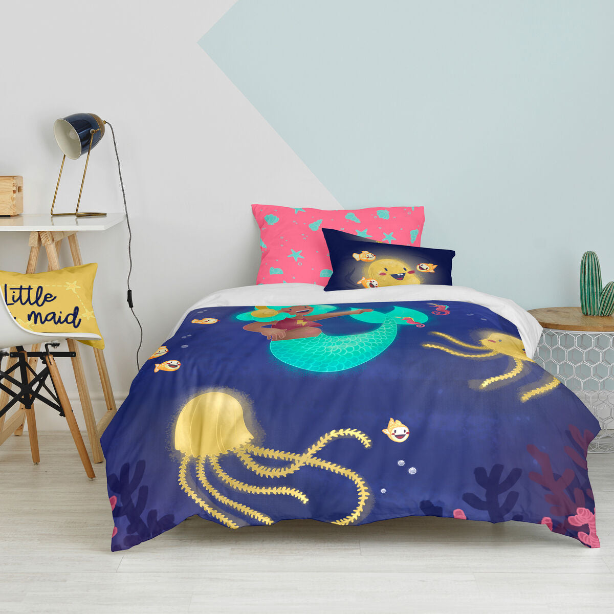 Juego de funda nórdica HappyFriday Mr Fox Happy mermaid Multicolor Cama de 80 2 Piezas