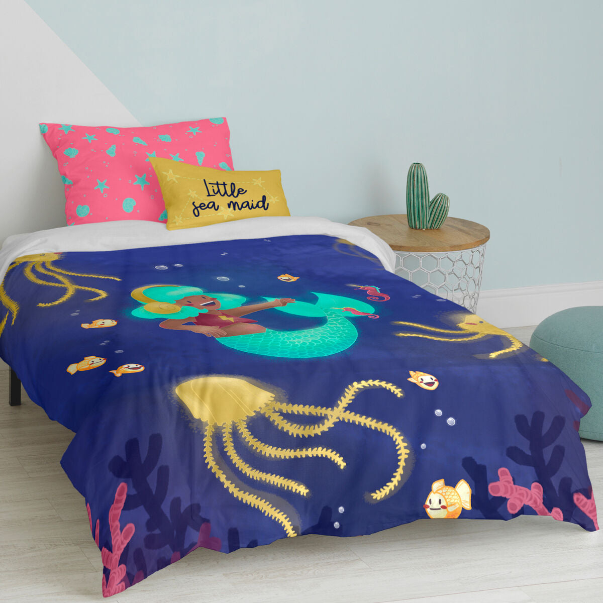 Juego de funda nórdica HappyFriday Mr Fox Happy mermaid Multicolor Cama de 80 2 Piezas