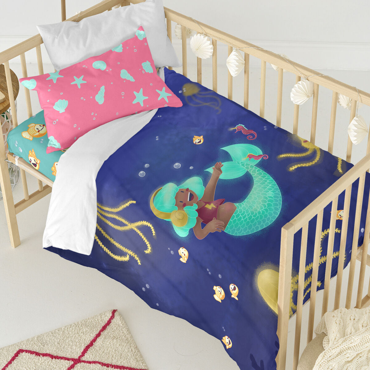 HappyFriday Mr Fox Happy mermaid Multicolor Baby Crib Duvet Cover Set 2 Pieces