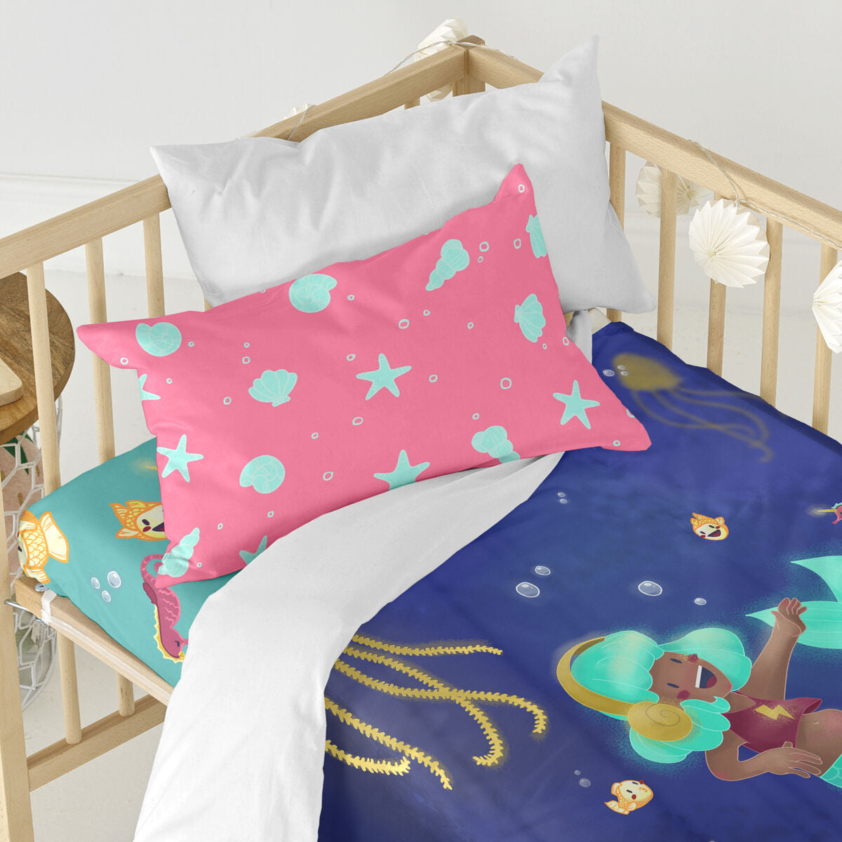 HappyFriday Mr Fox Happy mermaid Multicolor Baby Crib Duvet Cover Set 2 Pieces