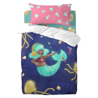 HappyFriday Mr Fox Happy mermaid Multicolor Baby Crib Duvet Cover Set 2 Pieces