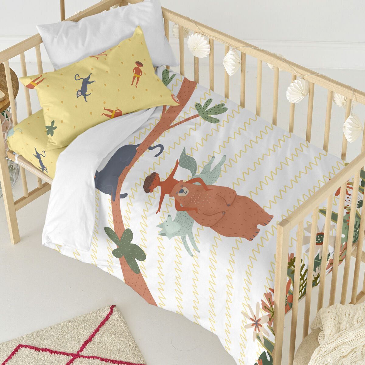 HappyFriday Mr Fox Jungle life Multicolor Baby Crib Duvet Cover Set 2 Pieces