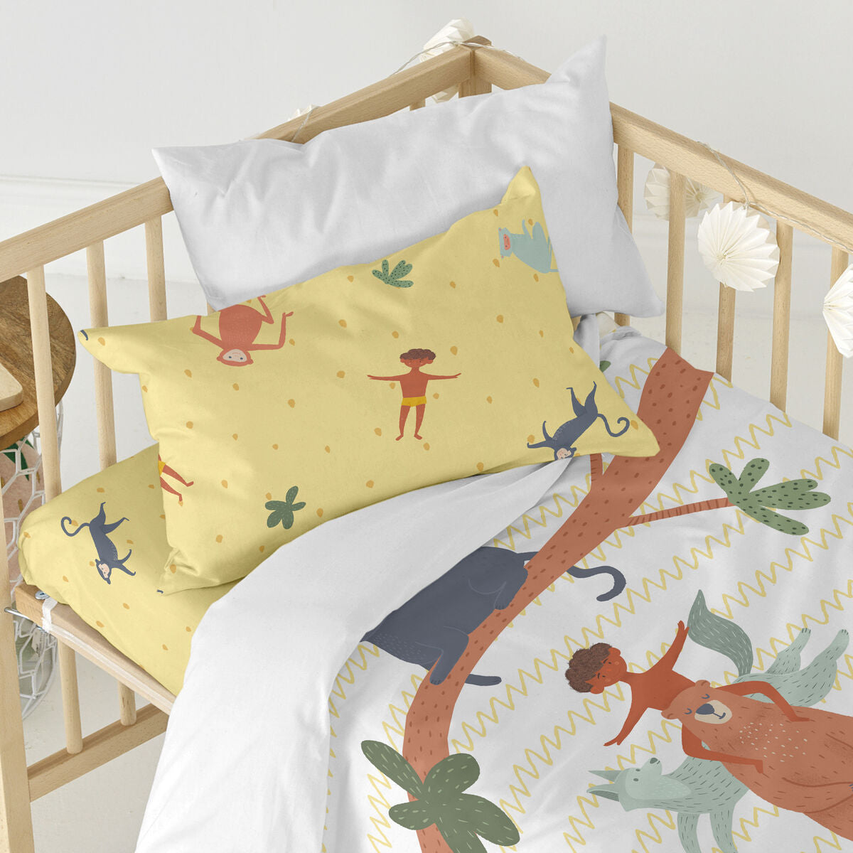 HappyFriday Mr Fox Jungle life Multicolor Baby Crib Duvet Cover Set 2 Pieces