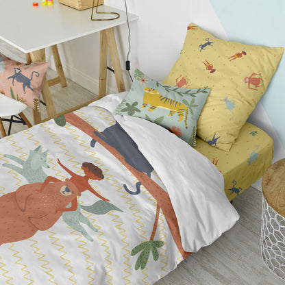 Juego de funda nórdica HappyFriday Mr Fox Jungle life  Multicolor Cama de 80 2 Piezas