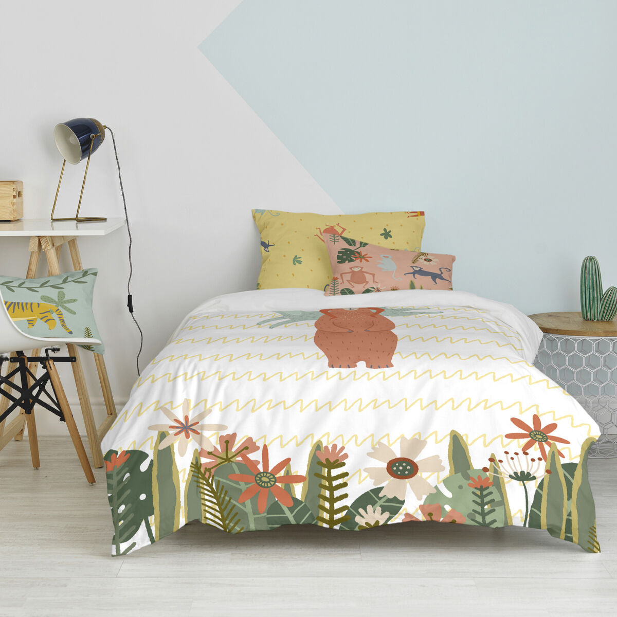 Juego de funda nórdica HappyFriday Mr Fox Jungle life  Multicolor Cama de 80 2 Piezas