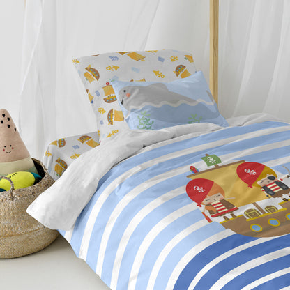 Juego de funda nórdica HappyFriday Happynois Pirate Ship Multicolor Cama de 80/90 2 Piezas