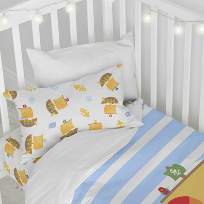 HappyFriday Happynois Pirate Ship Multicolor Baby Crib Duvet Cover Set 2 Pieces