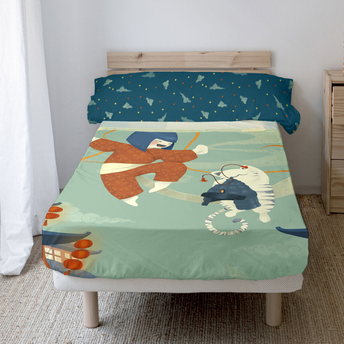 HappyFriday Mr Fox The Warrior Multicolor 2 Piece Bed Sheet Set