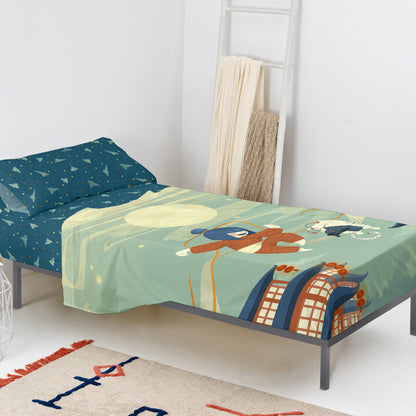 Juego de Sábanas HappyFriday Mr Fox The Warrior Multicolor Cama de 80/90 2 Piezas