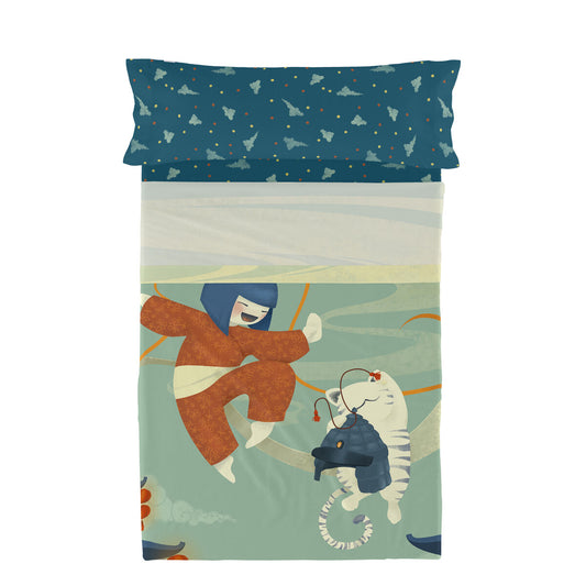 Juego de Sábanas HappyFriday Mr Fox The Warrior Multicolor Cama de 80/90 2 Piezas