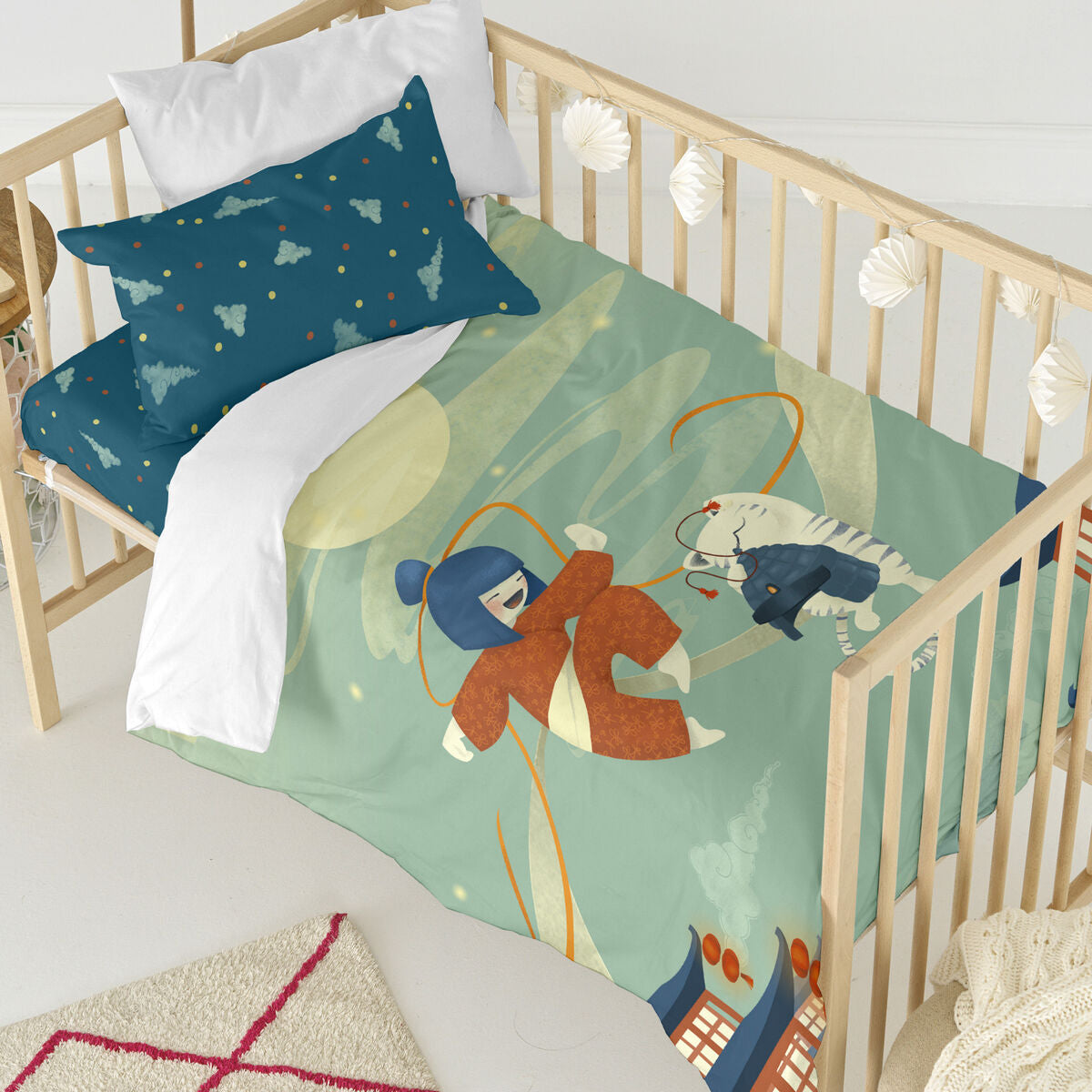 HappyFriday Mr Fox The warrior Multicolor Baby Crib Duvet Cover Set 2 Pieces