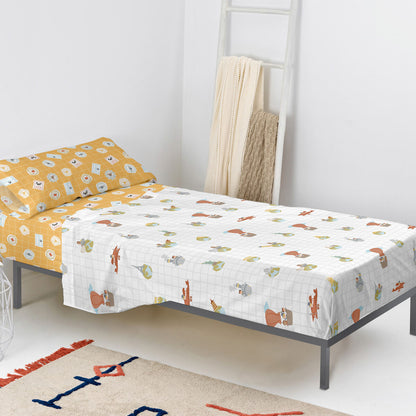 Juego de Sábanas HappyFriday Mr Fox World Trip Multicolor Cama de 105 2 Piezas