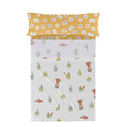 Juego de Sábanas HappyFriday Mr Fox World Trip Multicolor Cama de 105 2 Piezas