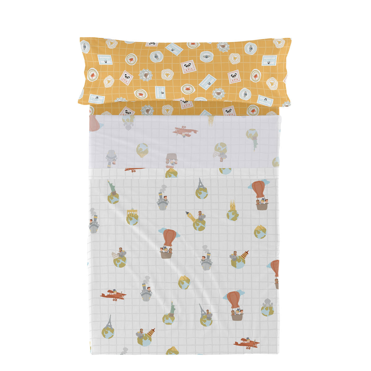 Juego de Sábanas HappyFriday Mr Fox World Trip Multicolor Cama de 105 2 Piezas