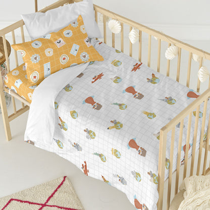 HappyFriday Mr Fox World trip Multicolor Baby Crib Duvet Cover Set 2 Pieces