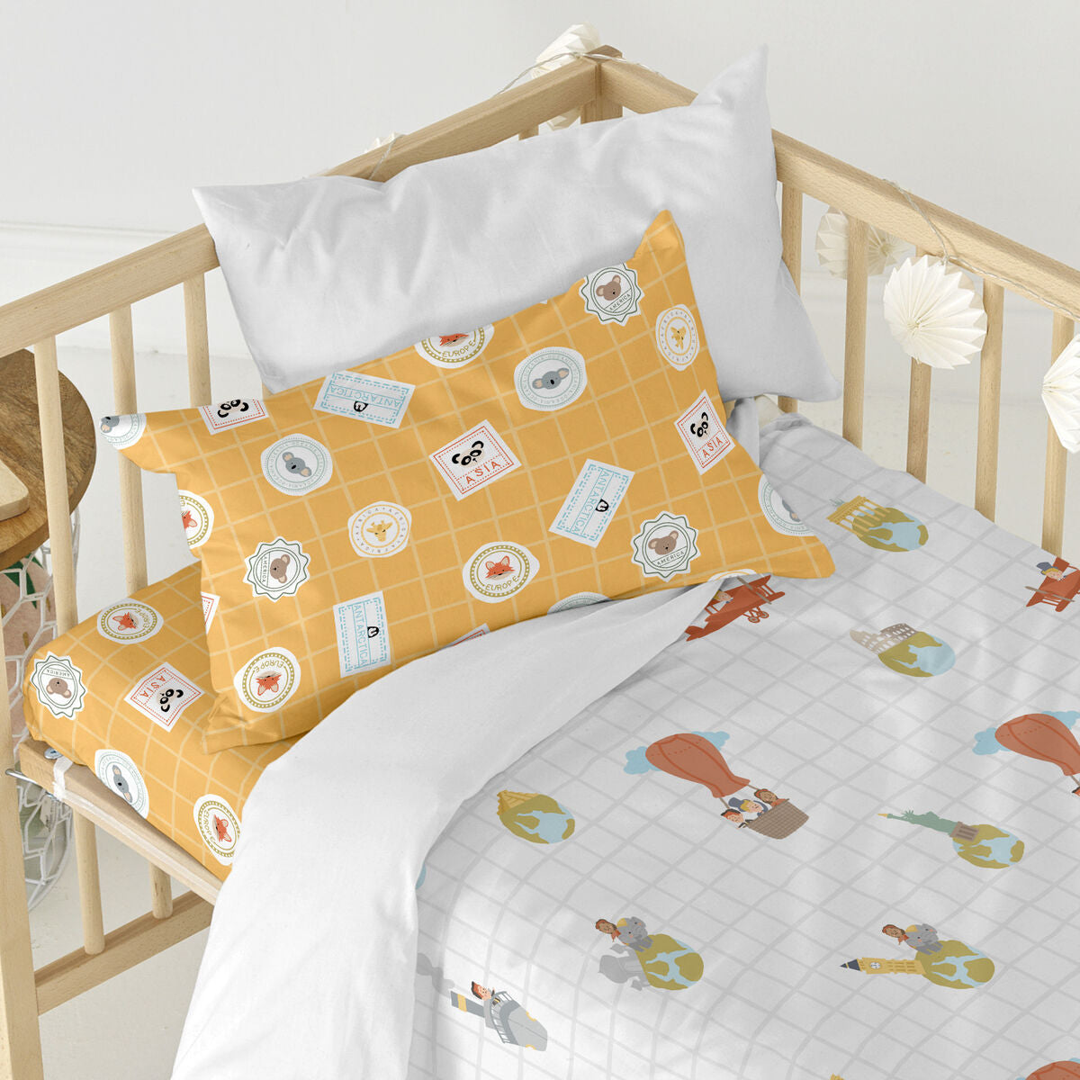 HappyFriday Mr Fox World trip Multicolor Baby Crib Duvet Cover Set 2 Pieces