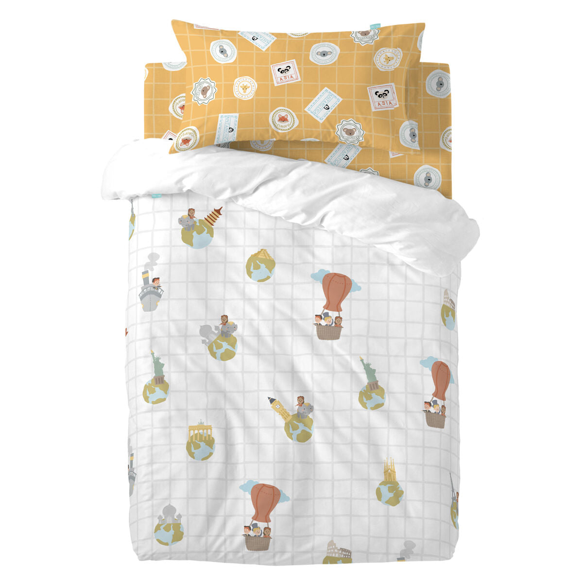 HappyFriday Mr Fox World trip Multicolor Baby Crib Duvet Cover Set 2 Pieces