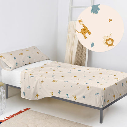 Juego de Sábanas HappyFriday  HF Mini Animals Multicolor Cama de 80/90 2 Piezas