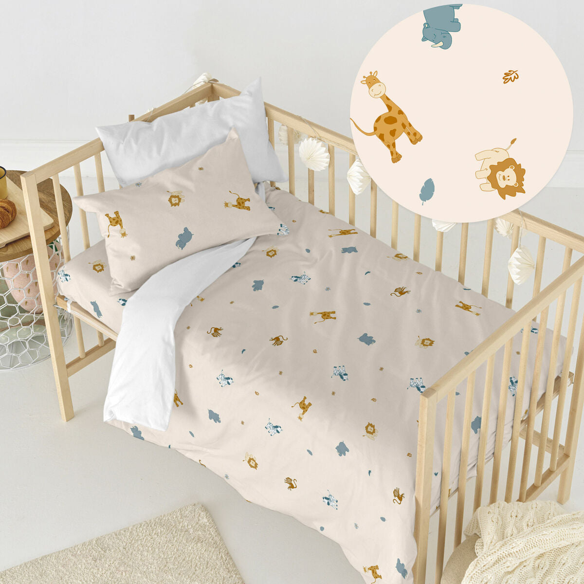 HappyFriday Mini Animals Multicolor Baby Crib Duvet Cover Set 2 Pieces