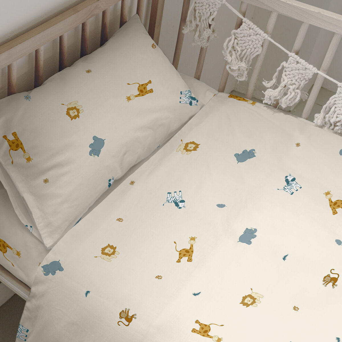 HappyFriday Mini Animals Multicolor Baby Crib Duvet Cover Set 2 Pieces