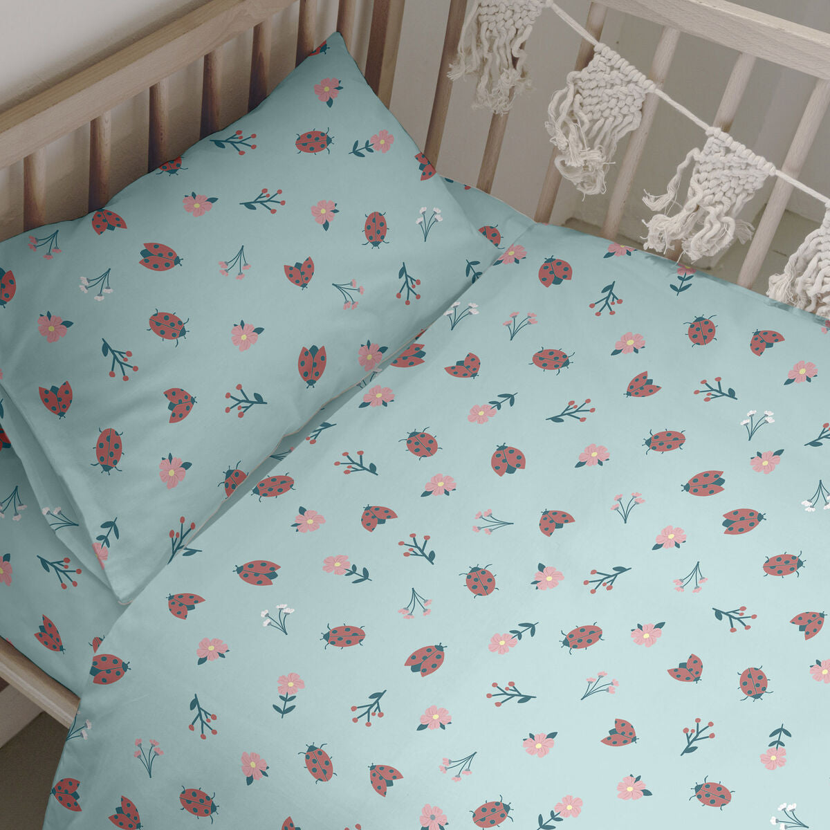 HappyFriday Mini Ladybugs Multicolor Baby Crib Duvet Cover Set 2 Pieces