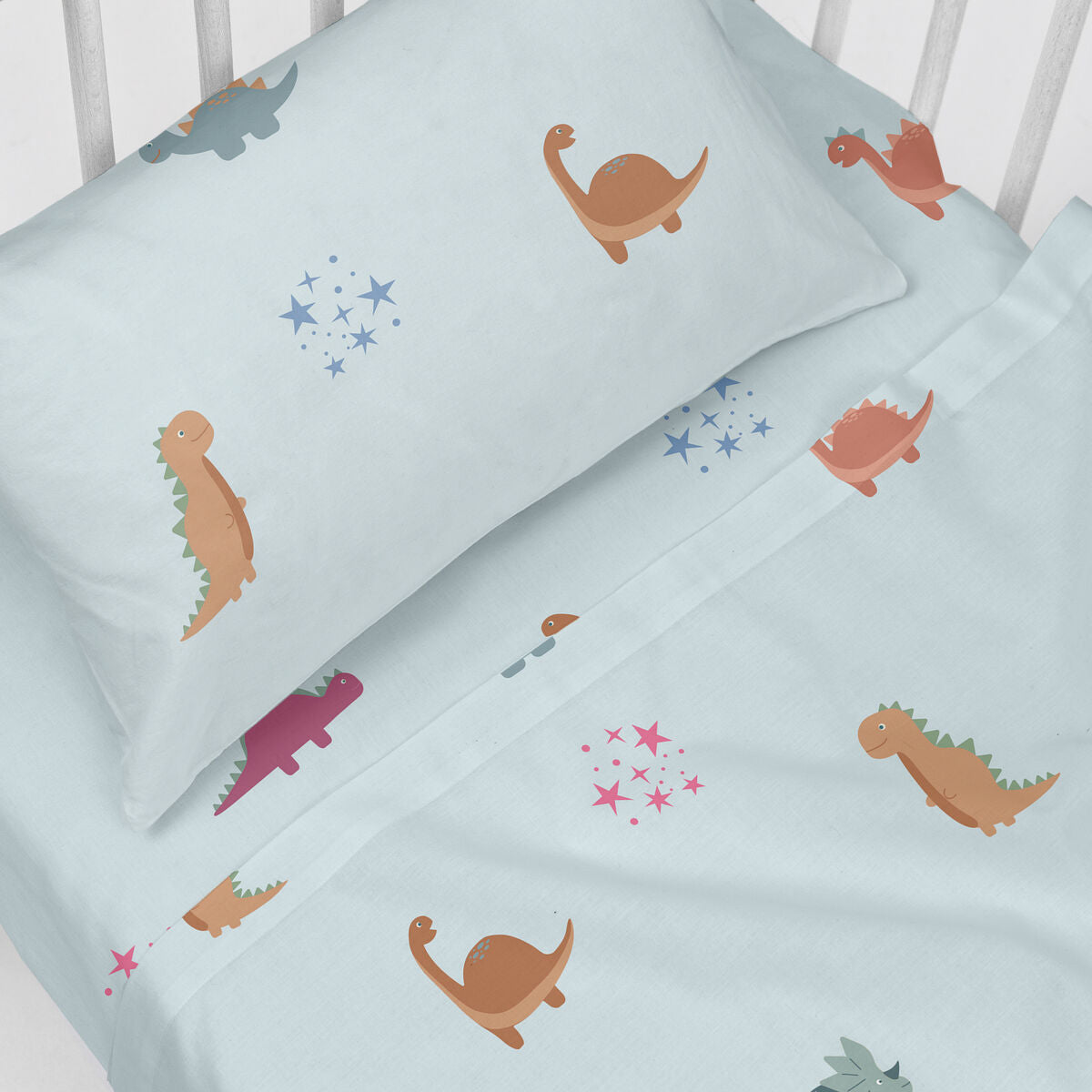 HappyFriday HF Mini Dinosaur Multicolor Baby Crib Sheet Set 2 Pieces