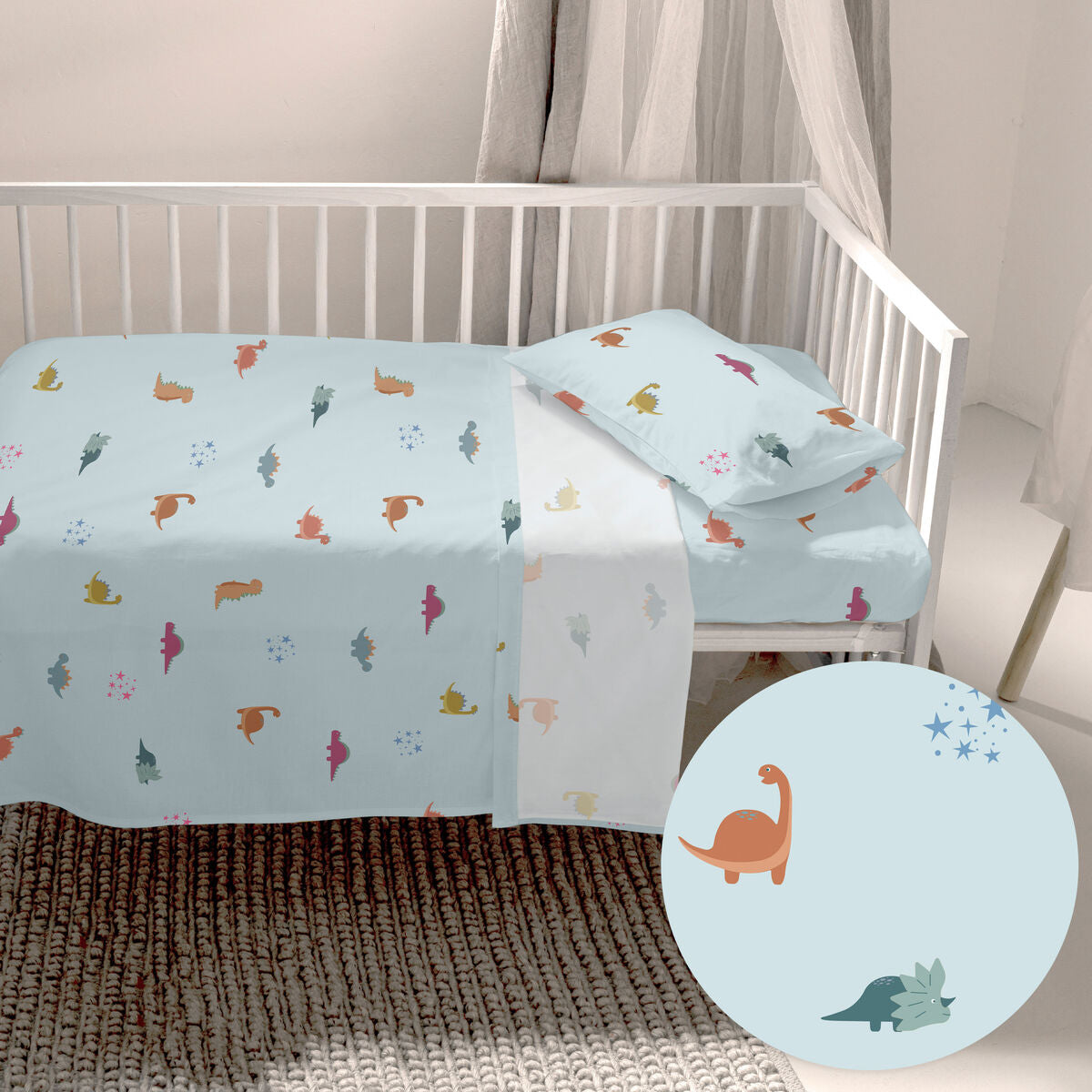 HappyFriday HF Mini Dinosaur Multicolor Baby Crib Sheet Set 2 Pieces