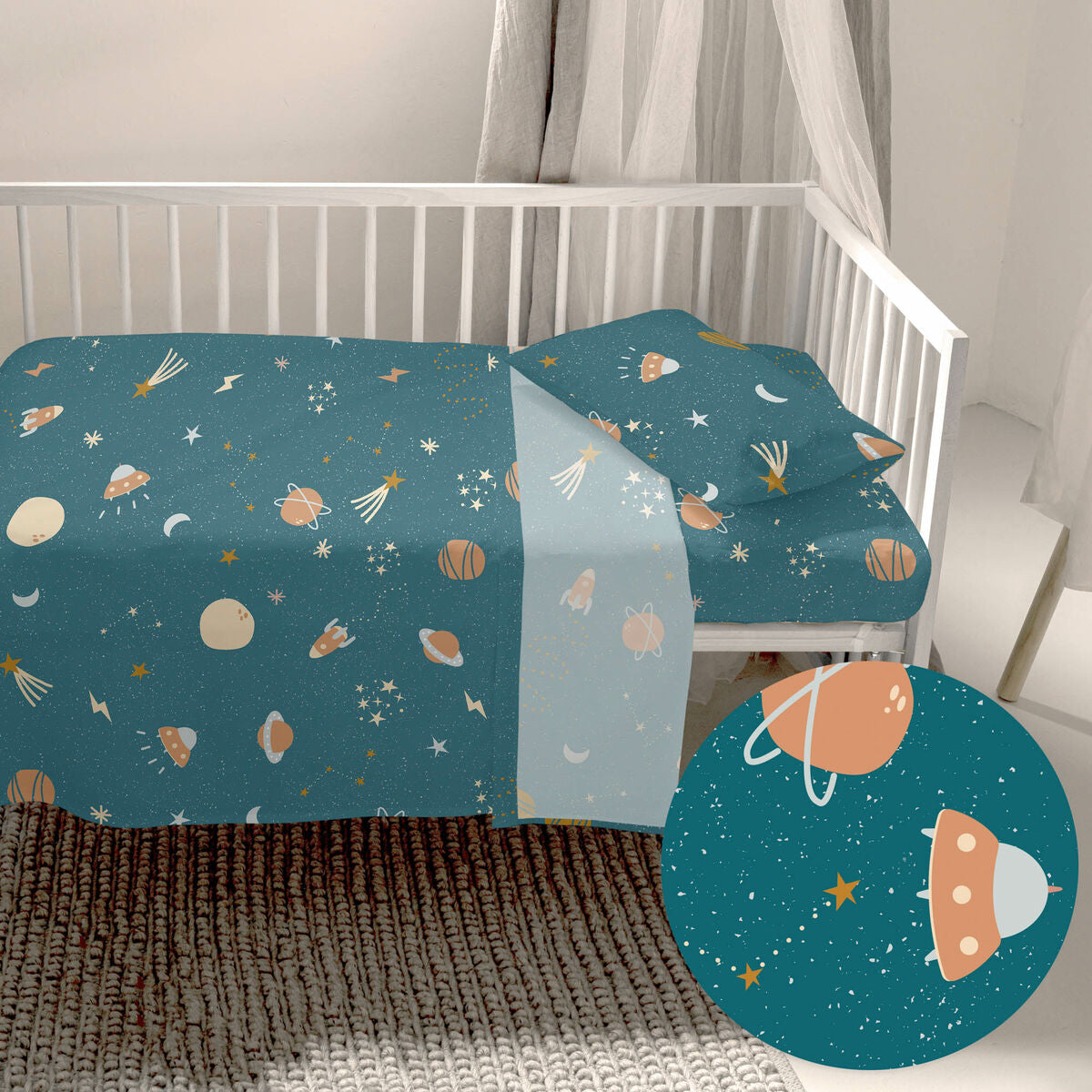 HappyFriday HF Mini Universe Multicolor Baby Crib Sheet Set 2 Pieces