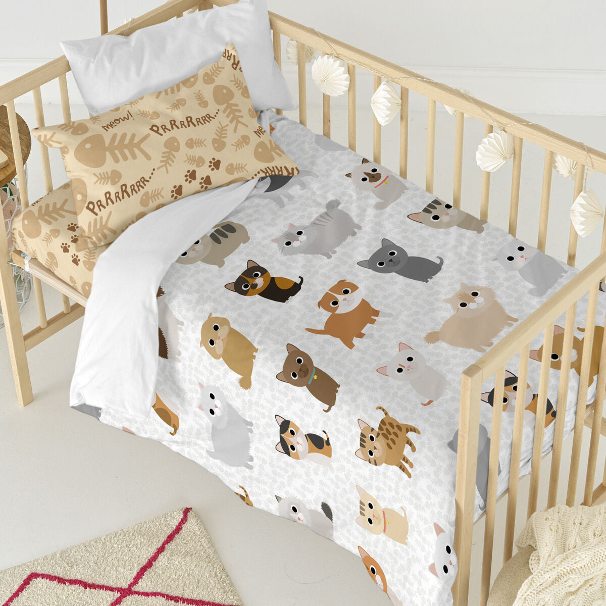 HappyFriday Mr Fox Cats Multicolor Baby Crib Duvet Cover Set 2 Pieces