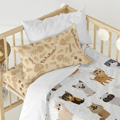 HappyFriday Mr Fox Cats Multicolor Baby Crib Duvet Cover Set 2 Pieces