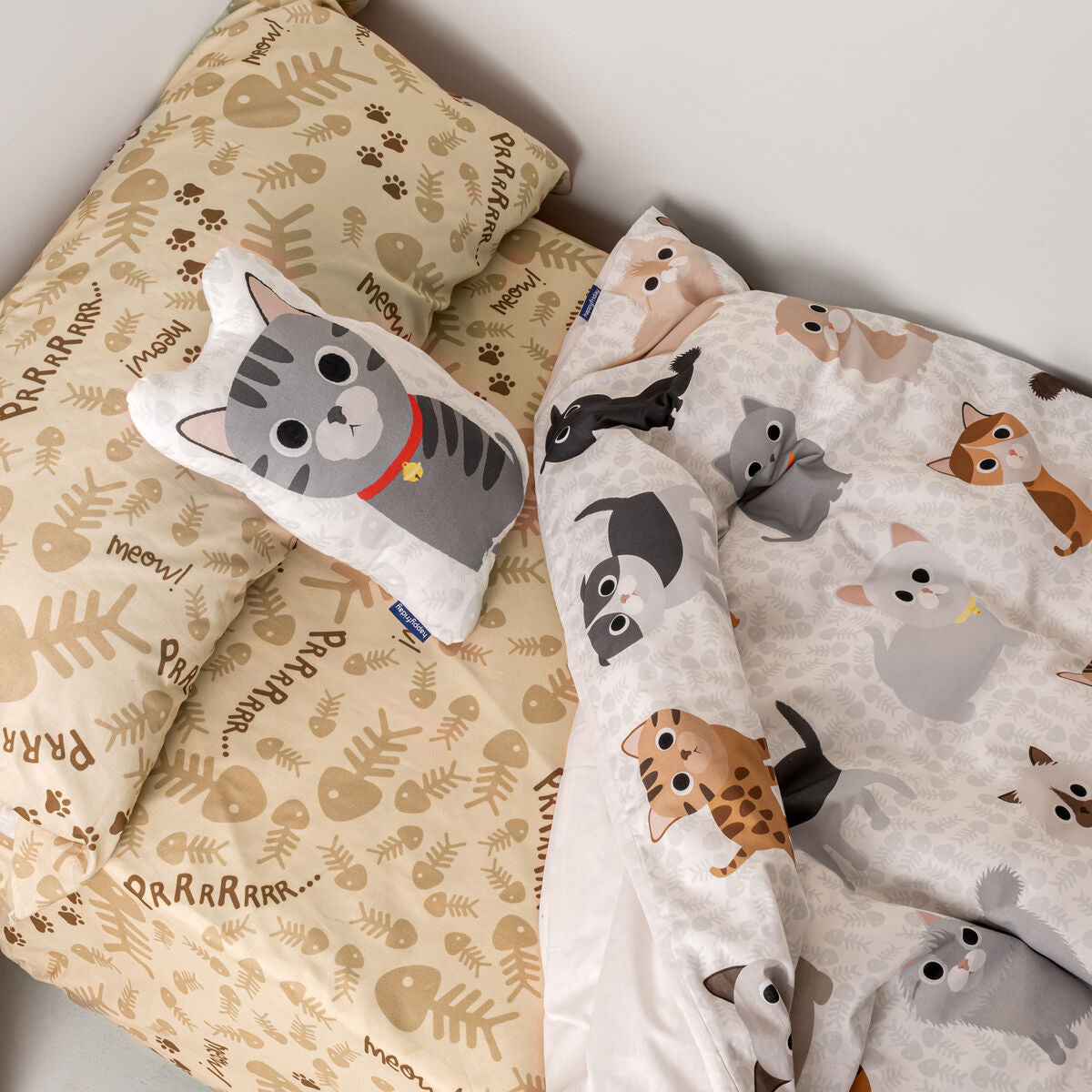 Juego de funda nórdica HappyFriday Mr Fox Cats Multicolor Cama de 80/90 2 Piezas