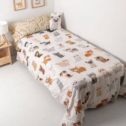 Juego de funda nórdica HappyFriday Mr Fox Cats Multicolor Cama de 80/90 2 Piezas