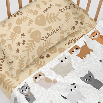 HappyFriday Mr Fox Cats Multicolor Baby Crib Sheet Set 2 Pieces