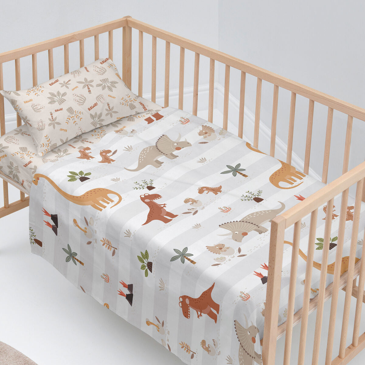 Moshi HappyFriday Moshi Dino family Multicolor Baby Crib Sheet Set 2 Pieces