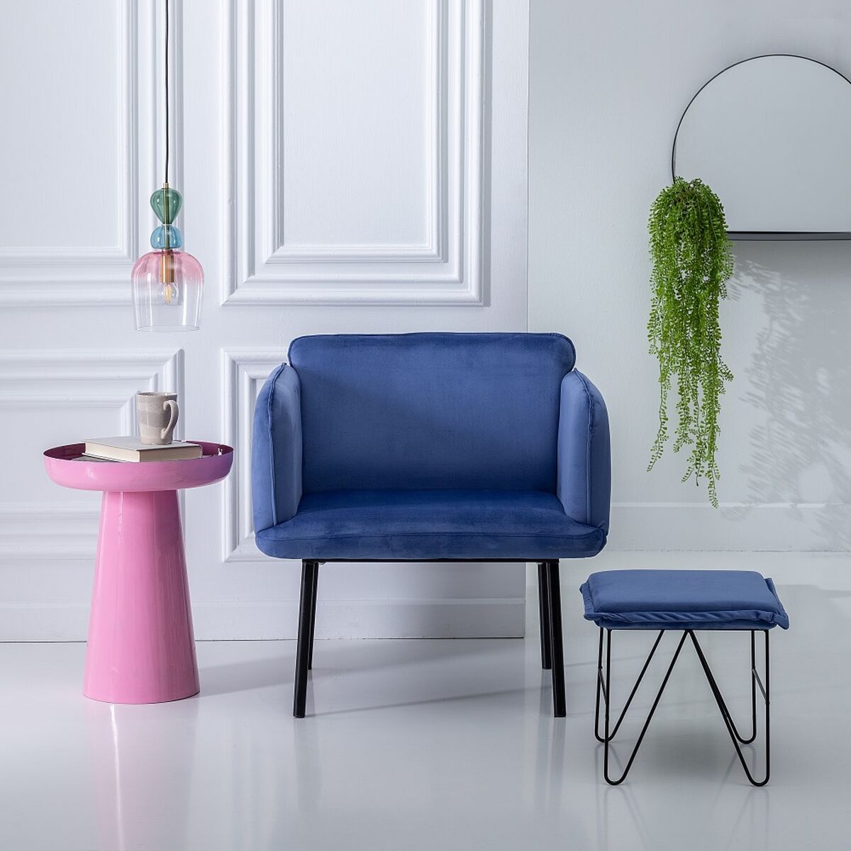 Sillón Tejido Sintético Azul Metal