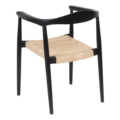 Silla de Comedor Negro Natural Ratán madera de teca 59 x 58 x 76,5 cm