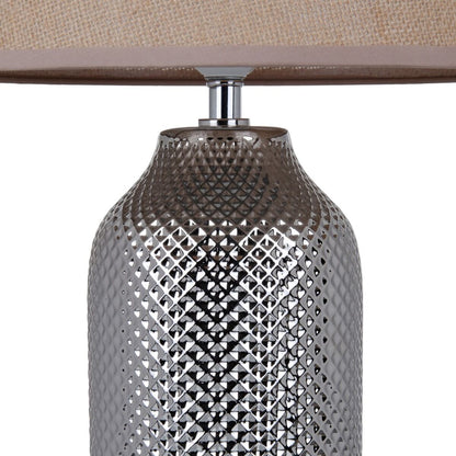 Table Lamp Beige Silver Burlap Ceramic 60W 220V 240V 220-240V 30 x 30 x 48 cm