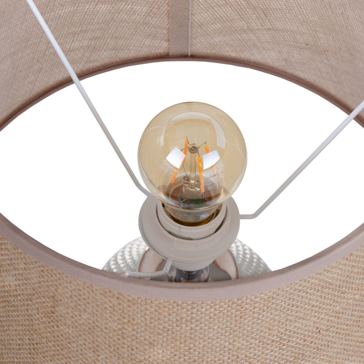 Table Lamp Beige Silver Burlap Ceramic 60W 220V 240V 220-240V 30 x 30 x 48 cm