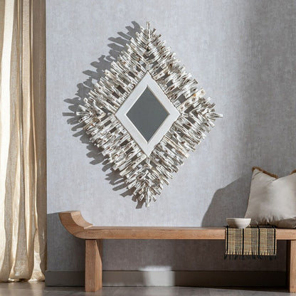 Wall mirror 95 x 8 x 115 cm teak wood White