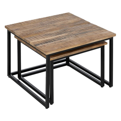 Set of 2 tables Natural Black 60 x 60 x 42 cm (2 Units)