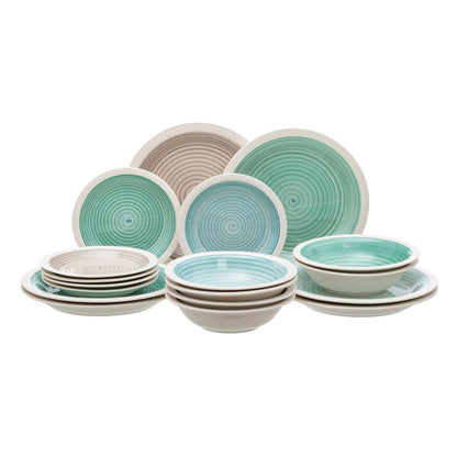 18 Piece Blue Green 1cm Stoneware Dinnerware Set