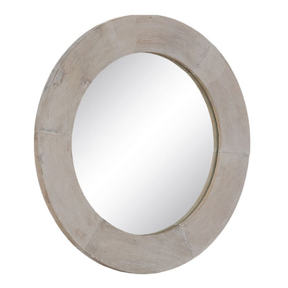 Wall Mirror Natural White Glass Mango Wood MDF Wood Vertical Round 61 x 2.5 x 61 cm