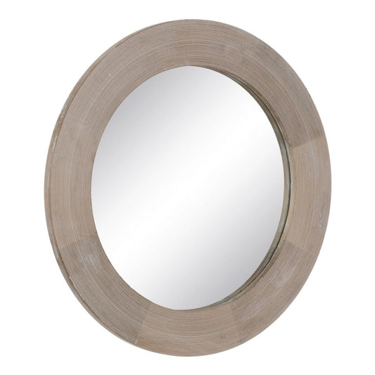 Wall Mirror Natural White Glass Mango Wood MDF Wood Vertical Round 91.5 x 3.8 x 91.5 cm