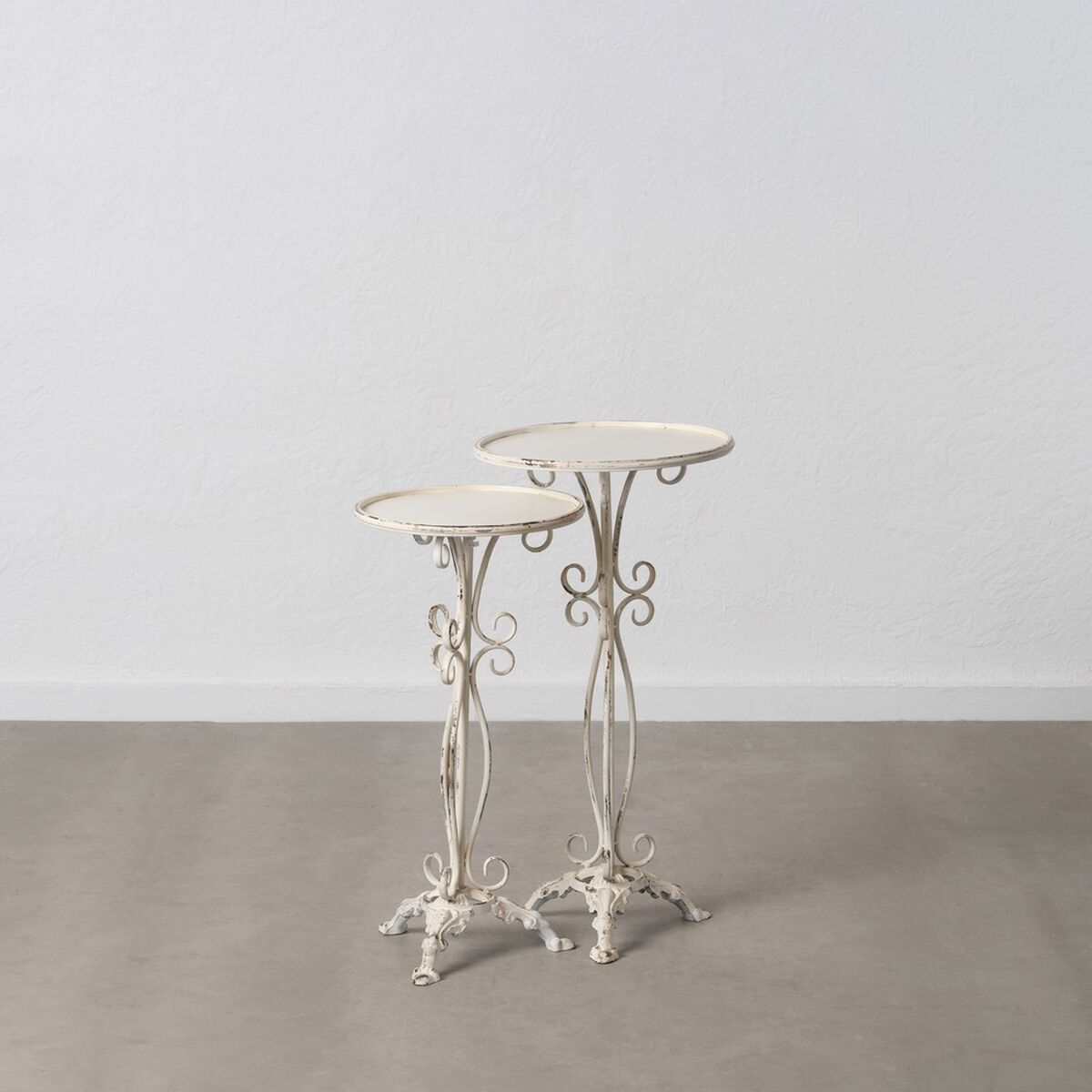 Set of 2 Cream Iron Tables 40 x 40 x 77 cm (2 Units)