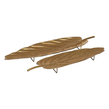 Golden Iron Leaf Snack Tray 93 x 26 x 5 cm (2 Units)