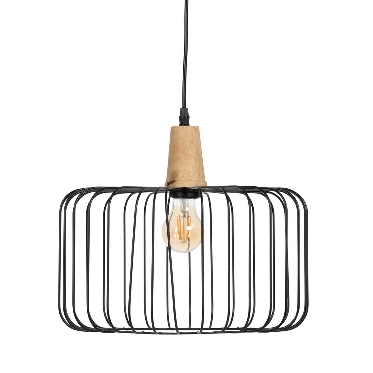 Natural Black Ceiling Lamp Wood Iron 220-240 V 35 x 35 cm