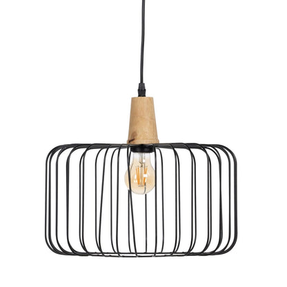 Natural Black Ceiling Lamp Wood Iron 220-240 V 35 x 35 cm