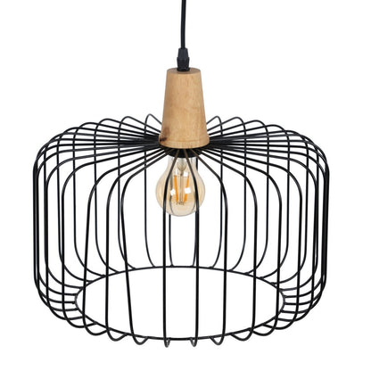 Natural Black Ceiling Lamp Wood Iron 220-240 V 35 x 35 cm