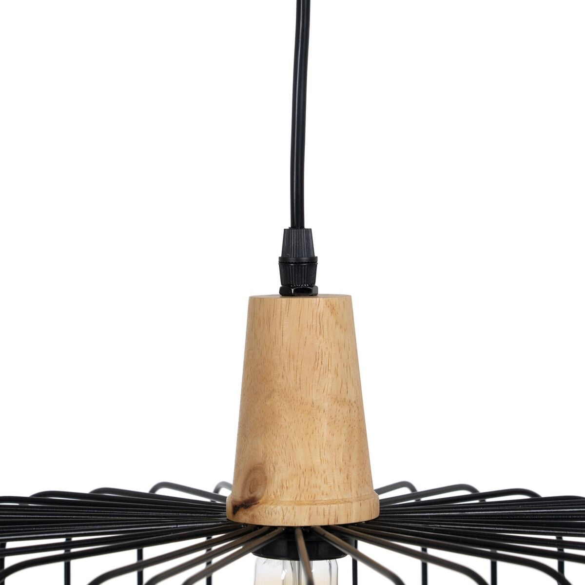 Natural Black Ceiling Lamp Wood Iron 220-240 V 35 x 35 cm